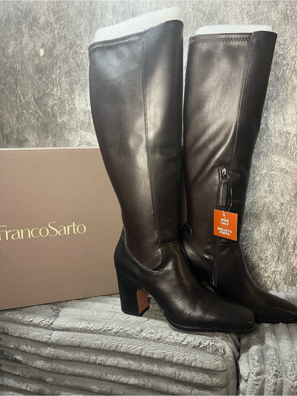 Franco Sarto Brown Leather Block Heel Boots new Sz 6